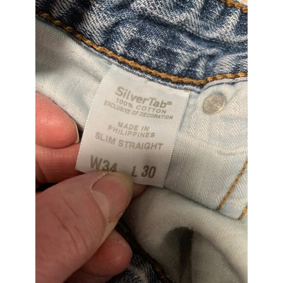 Levi Silver Tab Mens W34 L30 Slim Straight 90s Y2K Light Wash Denim Jeans - Picture 3 of 9